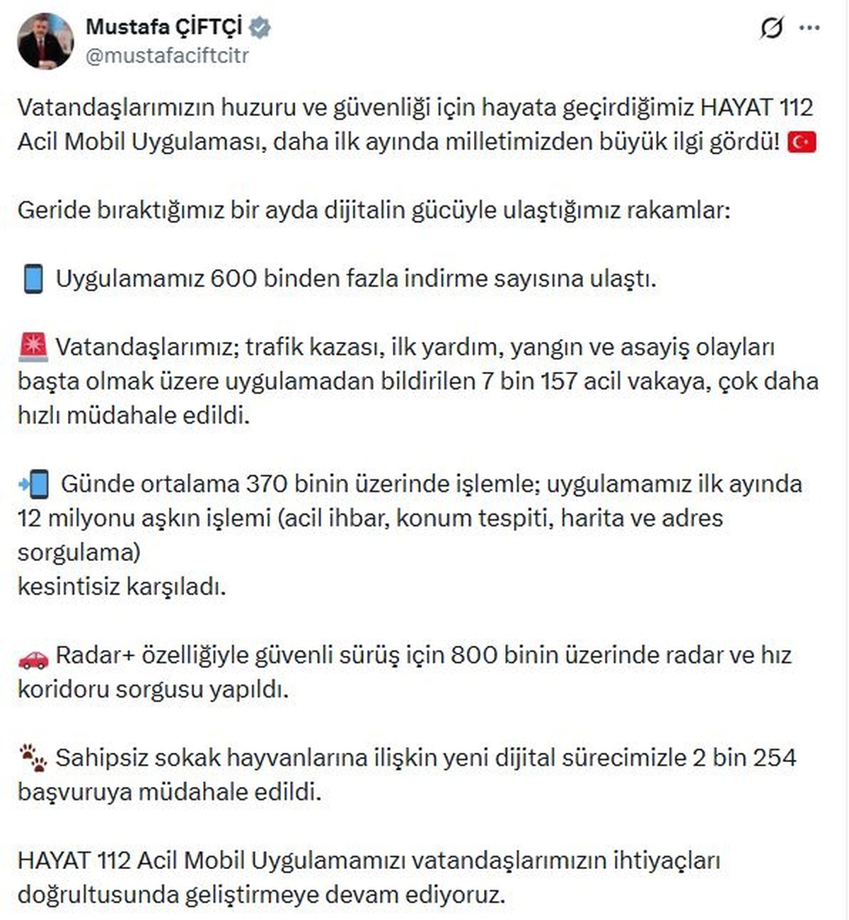 HAYAT 112 Uygulaması 600 Bin İndirme Aldı