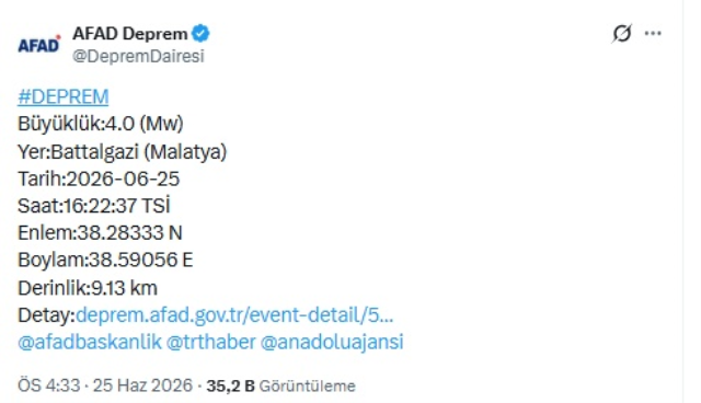 Malatya'da korkutan deprem