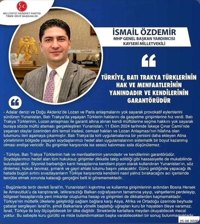 MHP’den Yunanistan’a Sert Mesaj