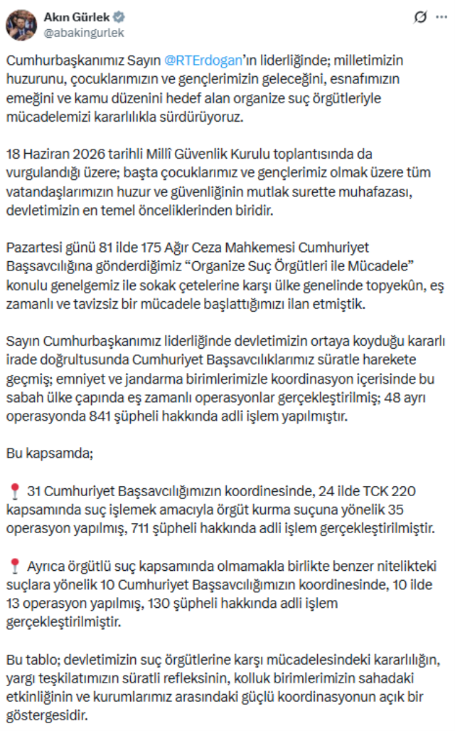 34 ilde suç örgütlerine operasyon! 841 şüpheli yakalandı