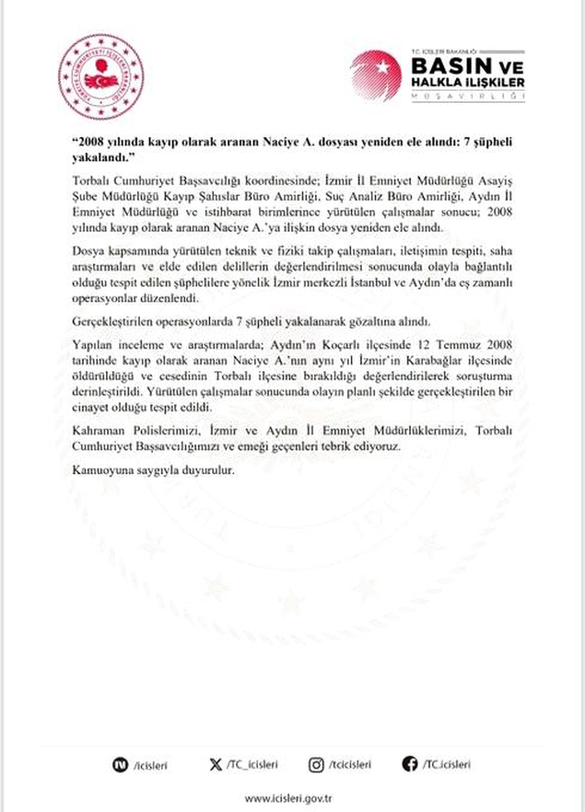 2008 Kayıp Kadın Cinayeti Aydınlatıldı