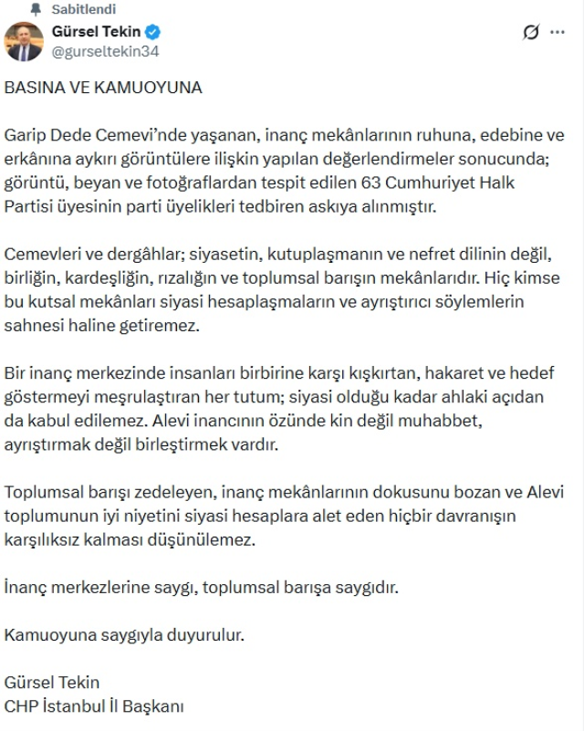 CHP’de 63 kişinin üyeliği 