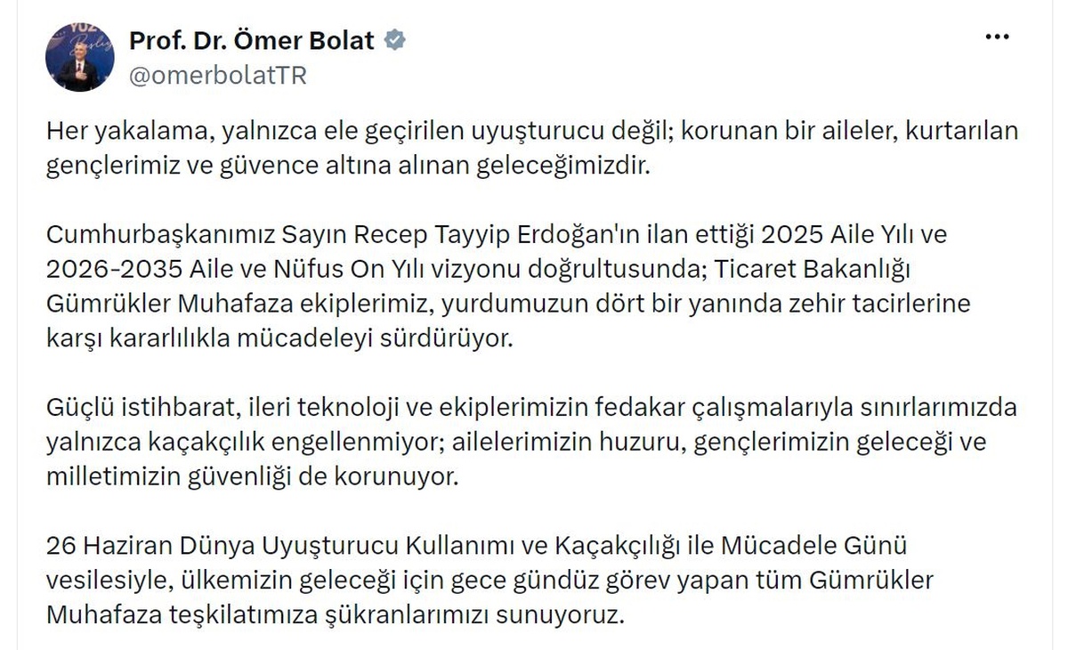 Bakan Bolat: Zehir tacirlerine karşı mücadele sürüyor