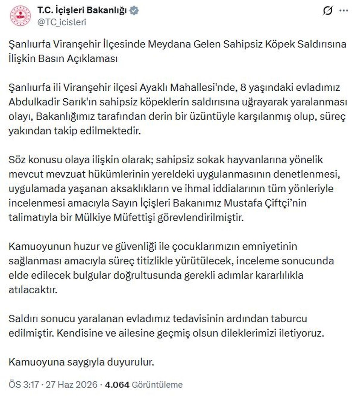 Mülkiye Müfettişi Görevlendirildi