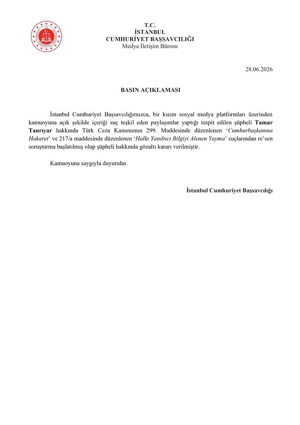 Tamar Tanrıyar\'a Gözaltı Kararı