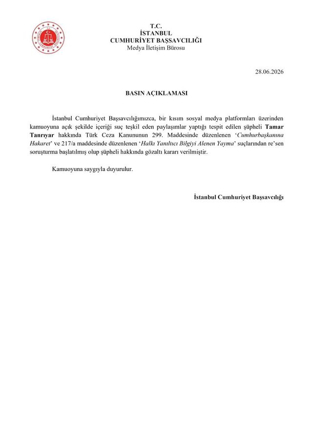 Tamar Tanrıyar’a Gözaltı Kararı