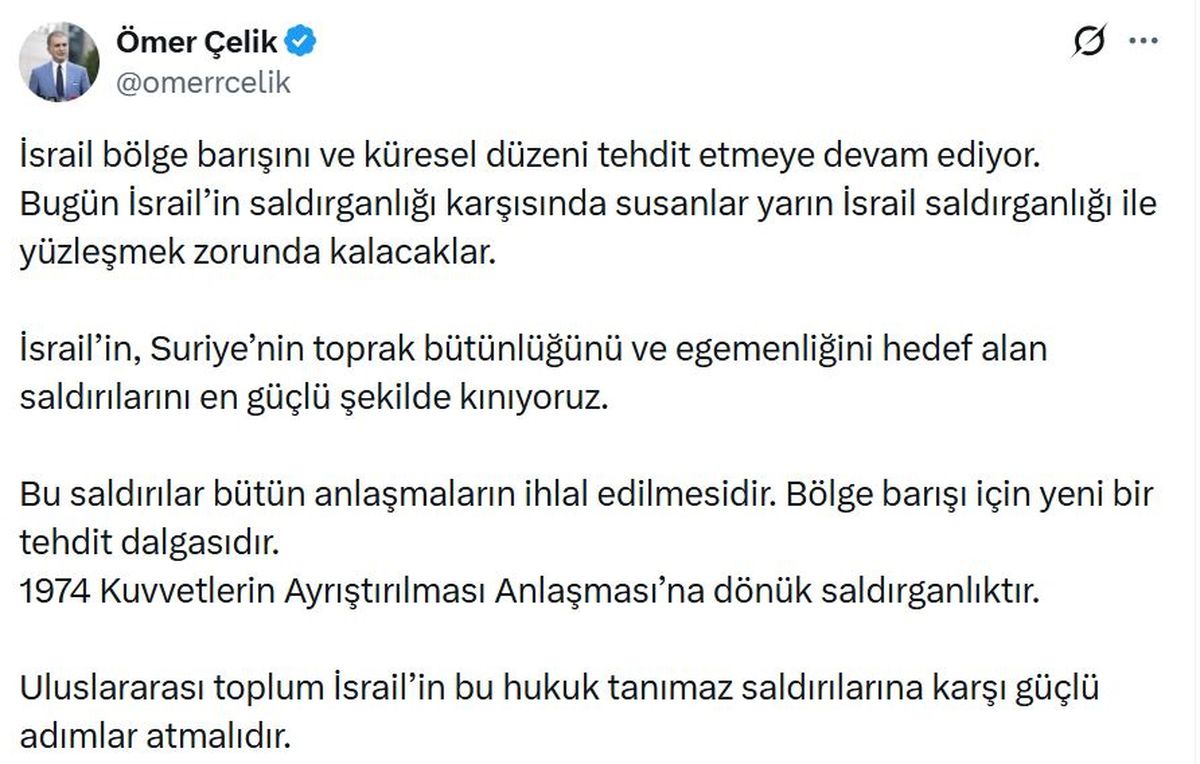 Çelik\'ten İsrail\'e Sert Tepki