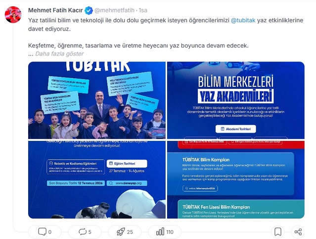 Öğrencilere TÜBİTAK Yaz Etkinlikleri Daveti