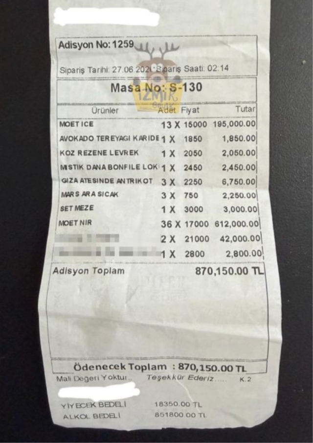 Çeşme'de araba fiyatına adisyon