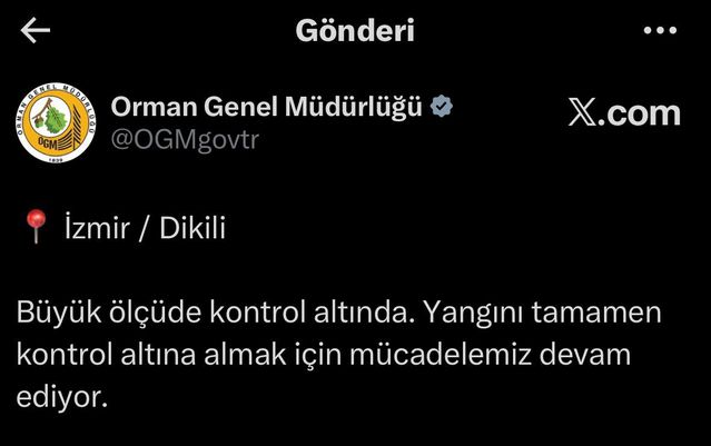 Dikili’deki Yangın Kontrol Altında