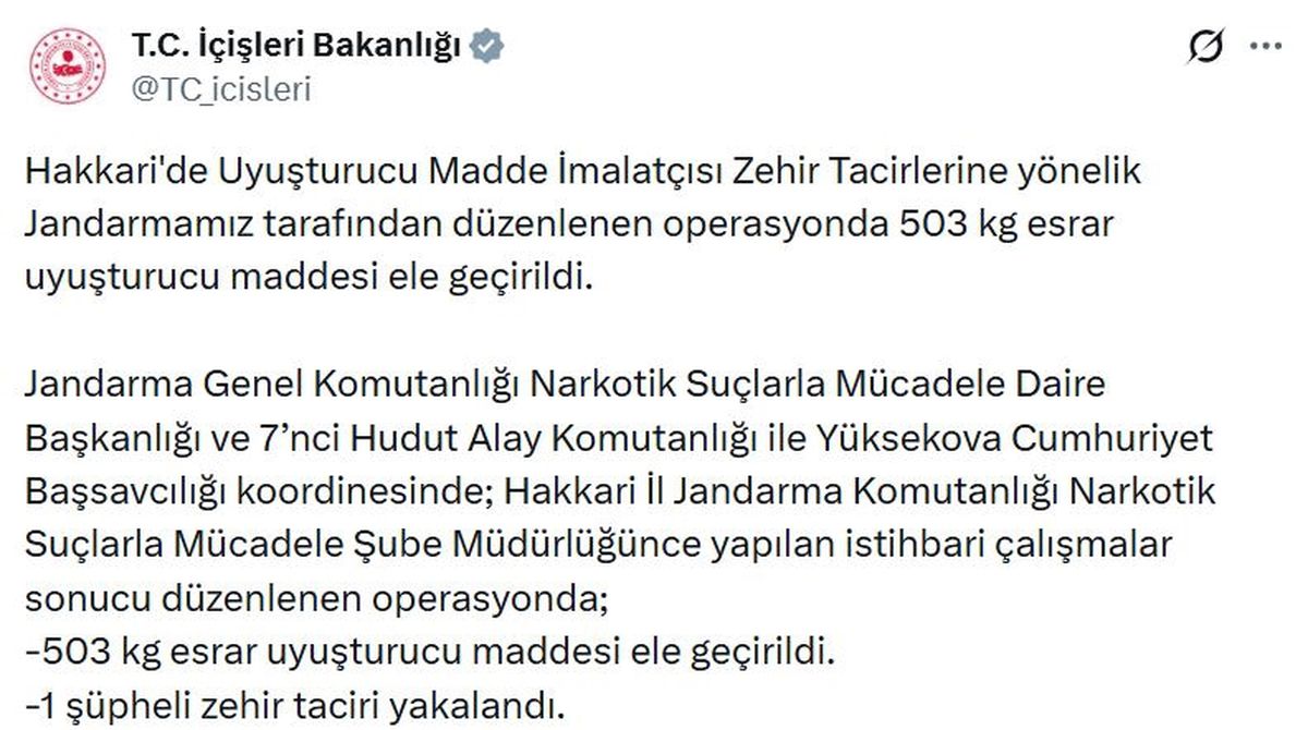 Hakkari\'de 503 kg Esrar Ele Geçirildi