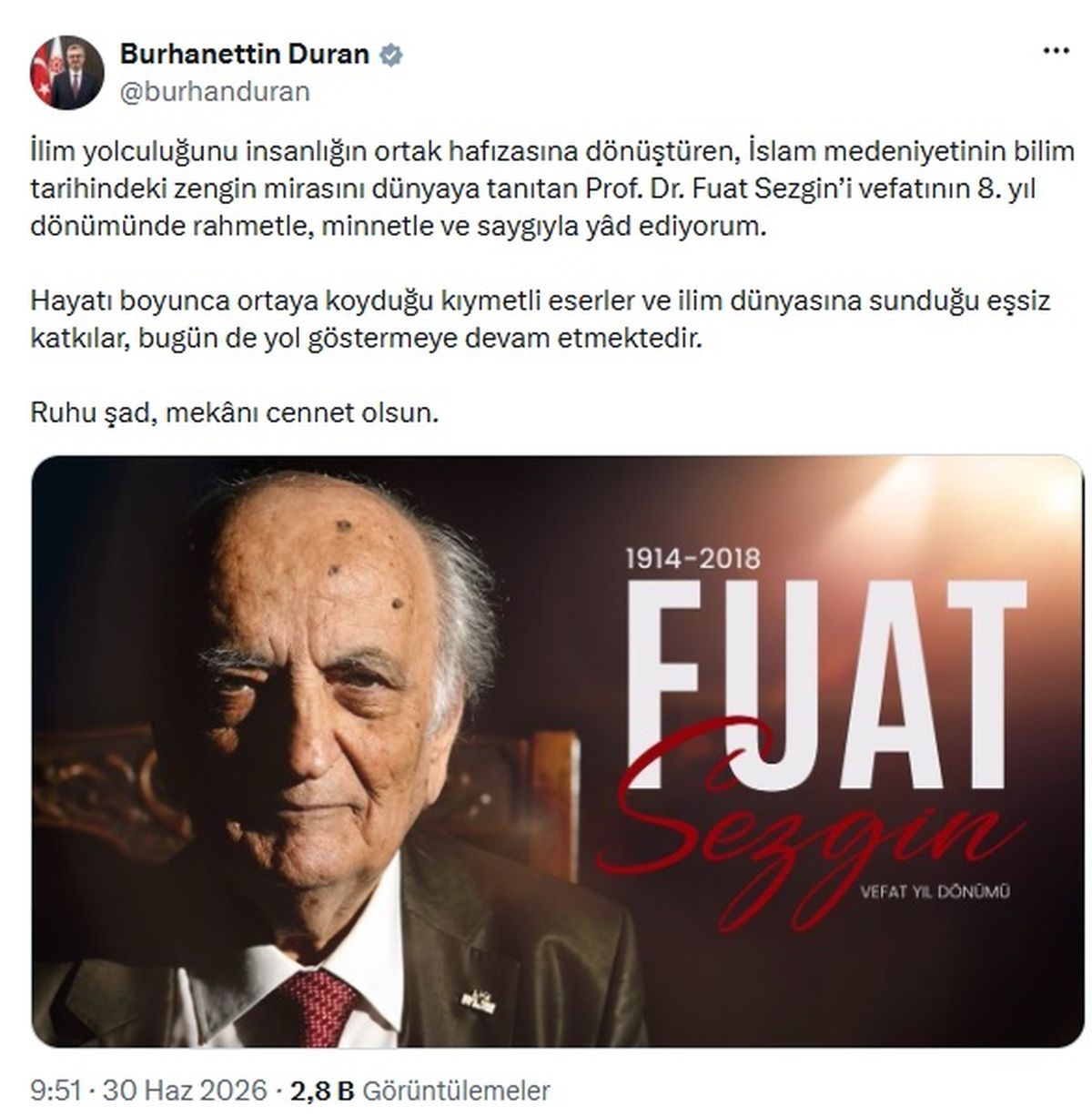 Fuat Sezgin 8. Yılında Anıldı