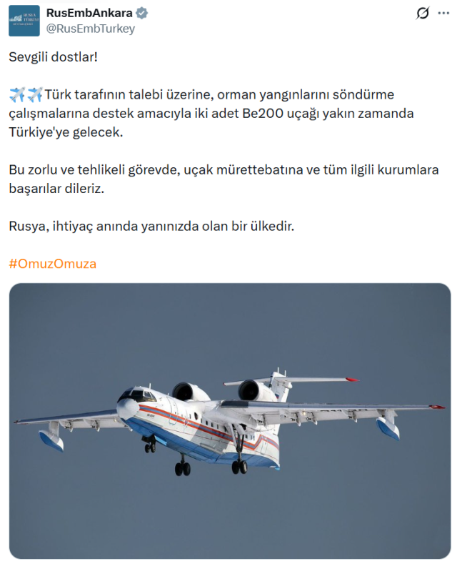 Rusya, Türkiye'ye 2 adet yangın söndürme uçağı gönderiyor