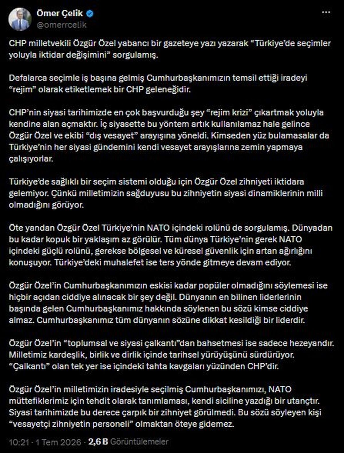Ömer Çelik\'ten Özgür Özel\'e Sert Tepki