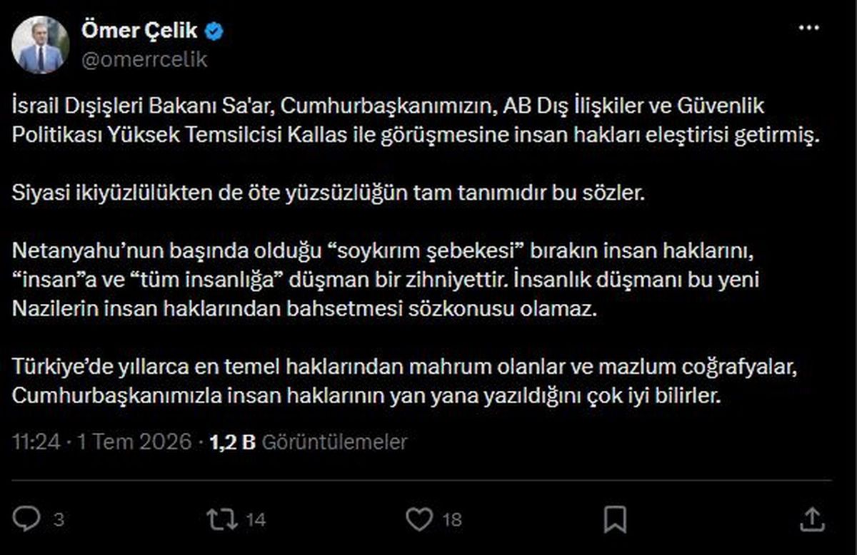 Ömer Çelik\'ten Netanyahu\'ya Sert Tepki