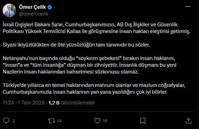 Ömer Çelik’ten Netanyahu’ya Sert Tepki