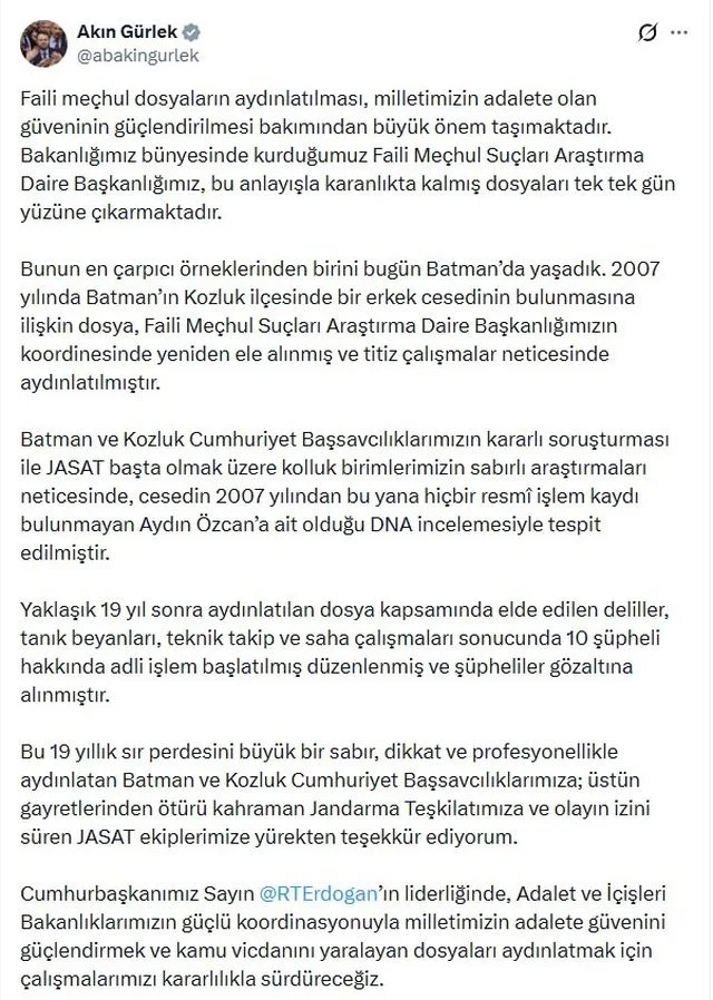 Batman'da 19 yıl önceki cinayet aydınlatıldı! Şüpheli 10 kişi gözaltına alındı