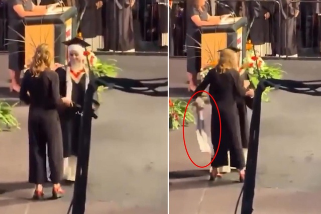 Mezuniyet töreninde skandal! Filistinli öğrencinin boynundaki kefiyeyi çekip çıkardı