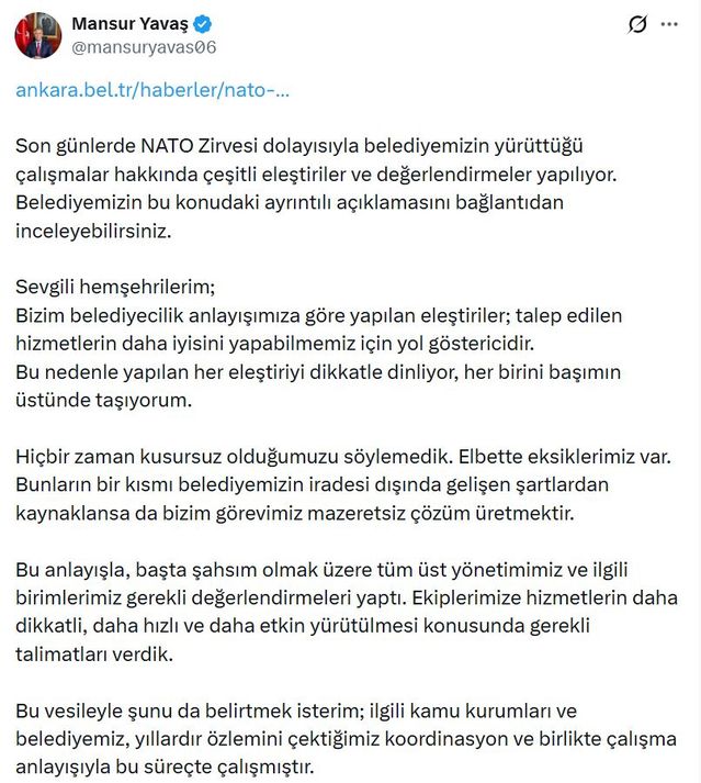 Yavaş’tan NATO Zirvesi Açıklaması