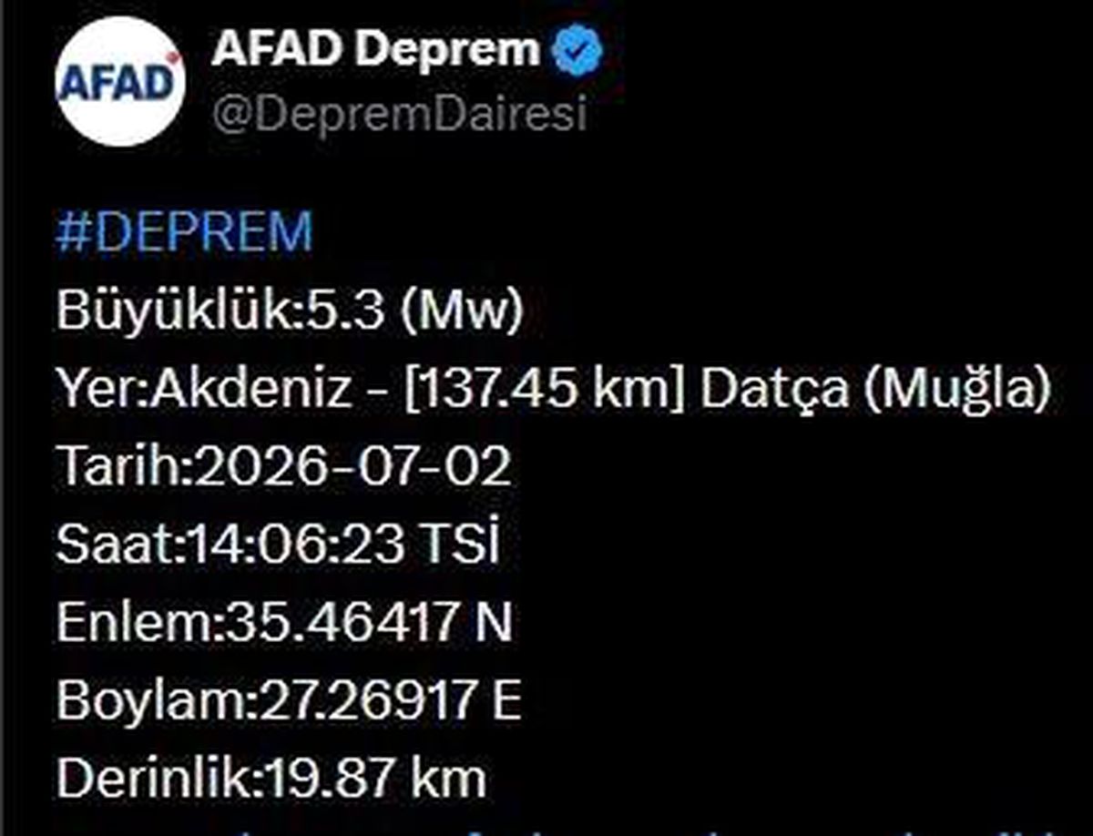 Muğla’da 5.3 büyüklüğünde deprem