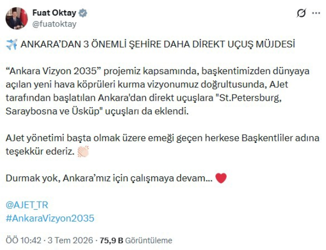 AJET, Ankara'dan 3 şehre daha direkt uçuşlara başladı