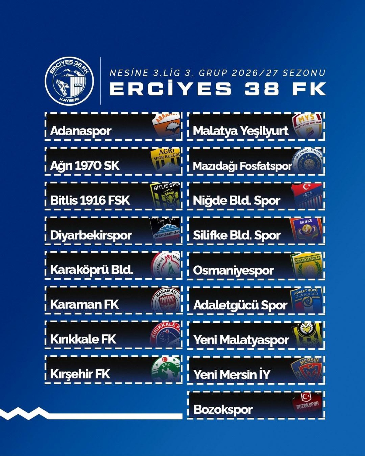 Erciyes 38 FK'nın grubu belli oldu