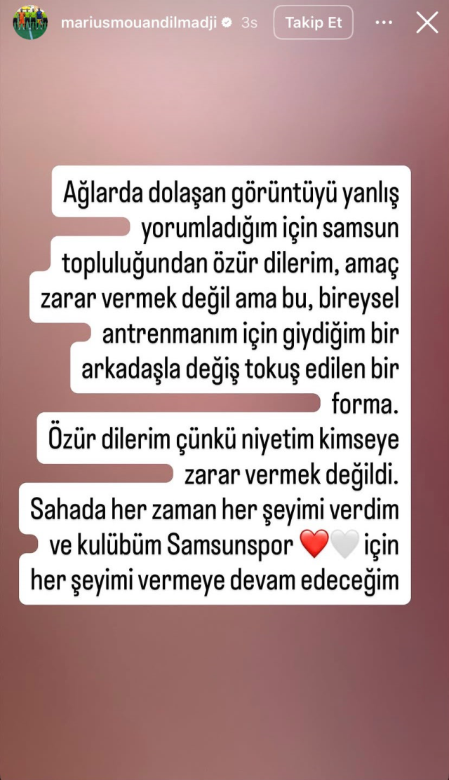 Galatasaray forması giyen Marius Mouandilmadji özür diledi