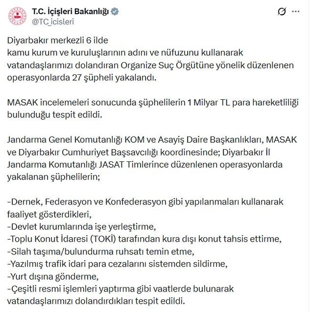 Diyarbakır’da Dolandırıcılık Operasyonu: 27 Gözaltı