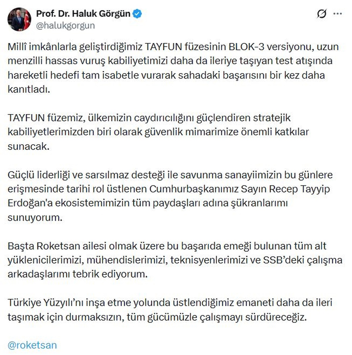 TAYFUN Blok-3 test atışında hedefi tam isabetle vurdu