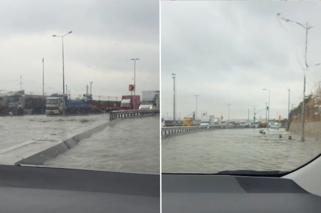 Harem Sahil Yolu'nu da su bastı, denizle kara birleşti