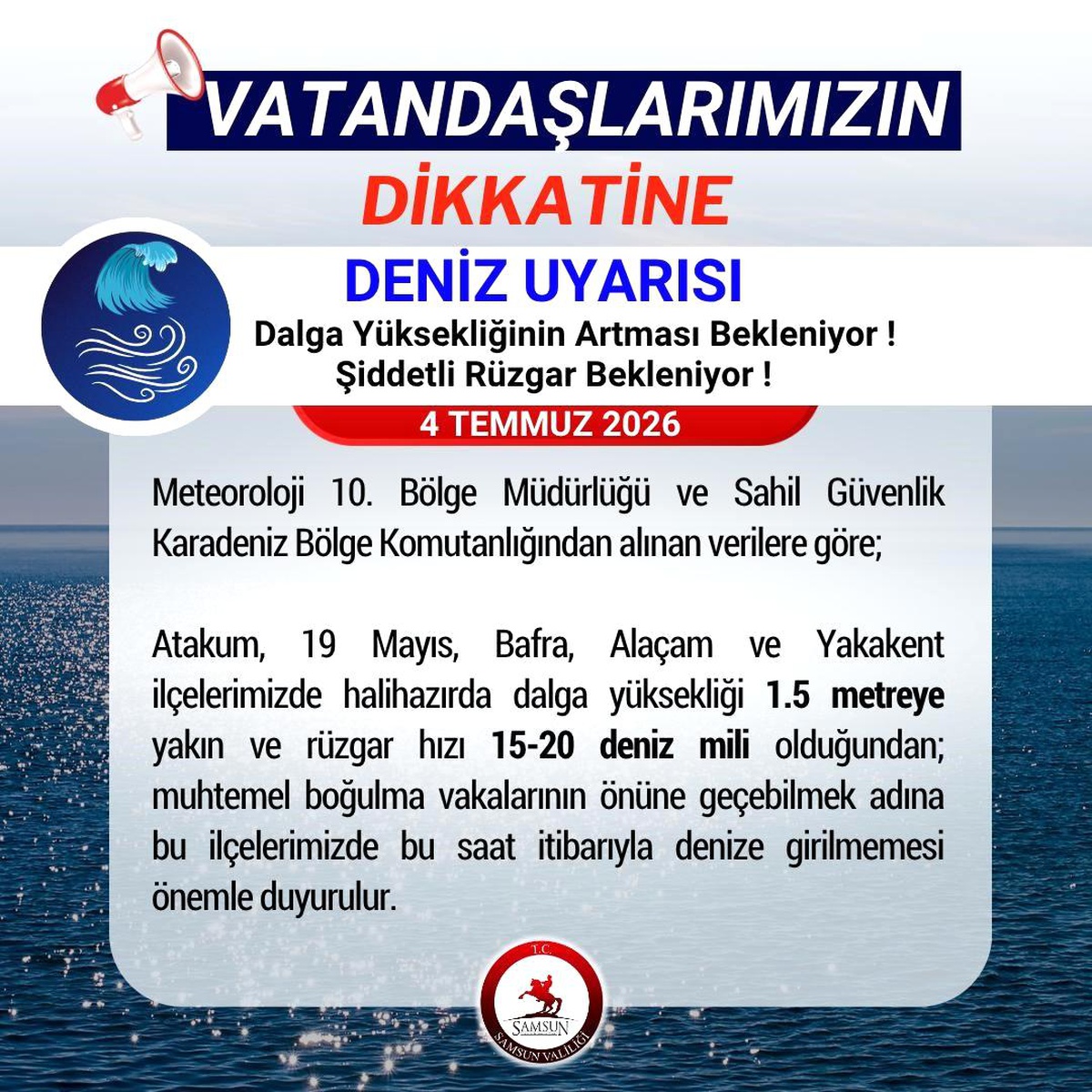 Samsun\'da Deniz Uyarısı