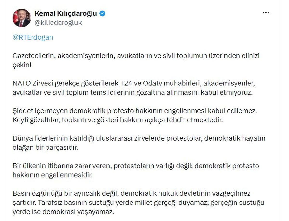 Kılıçdaroğlu\'ndan Protesto Hakkı Vurgusu