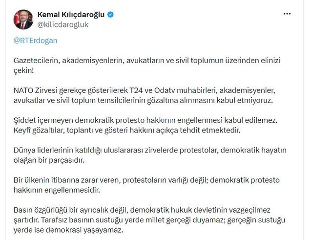 Kılıçdaroğlu’ndan Protesto Hakkı Vurgusu