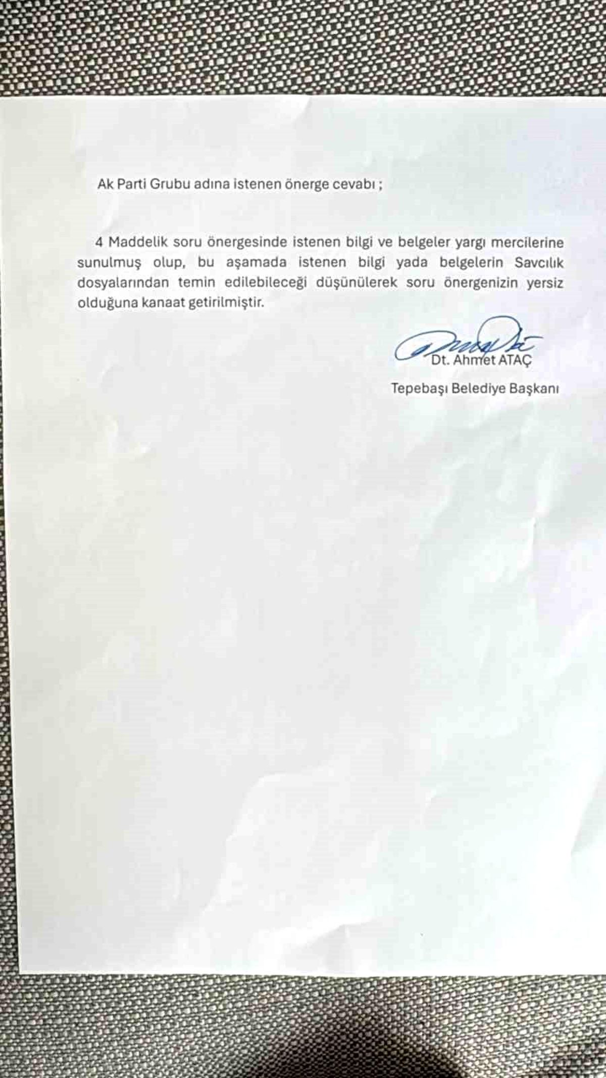 Tepebaşı Belediyesi, AK Parti Grubu\'nun 4 maddelik yazılı soru önergesini cevapsız bıraktı