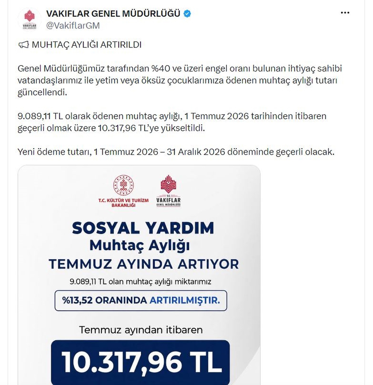 Muhtaç Aylığı Artırıldı
