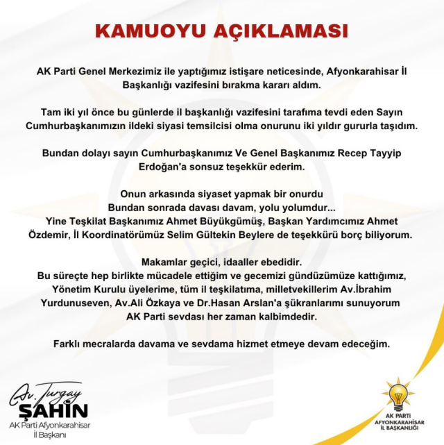 AK Parti Afyonkarahisar'da iki istifa birden