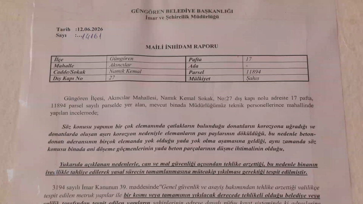 Güngören\'deki Apartman Tehlikesi Artıyor
