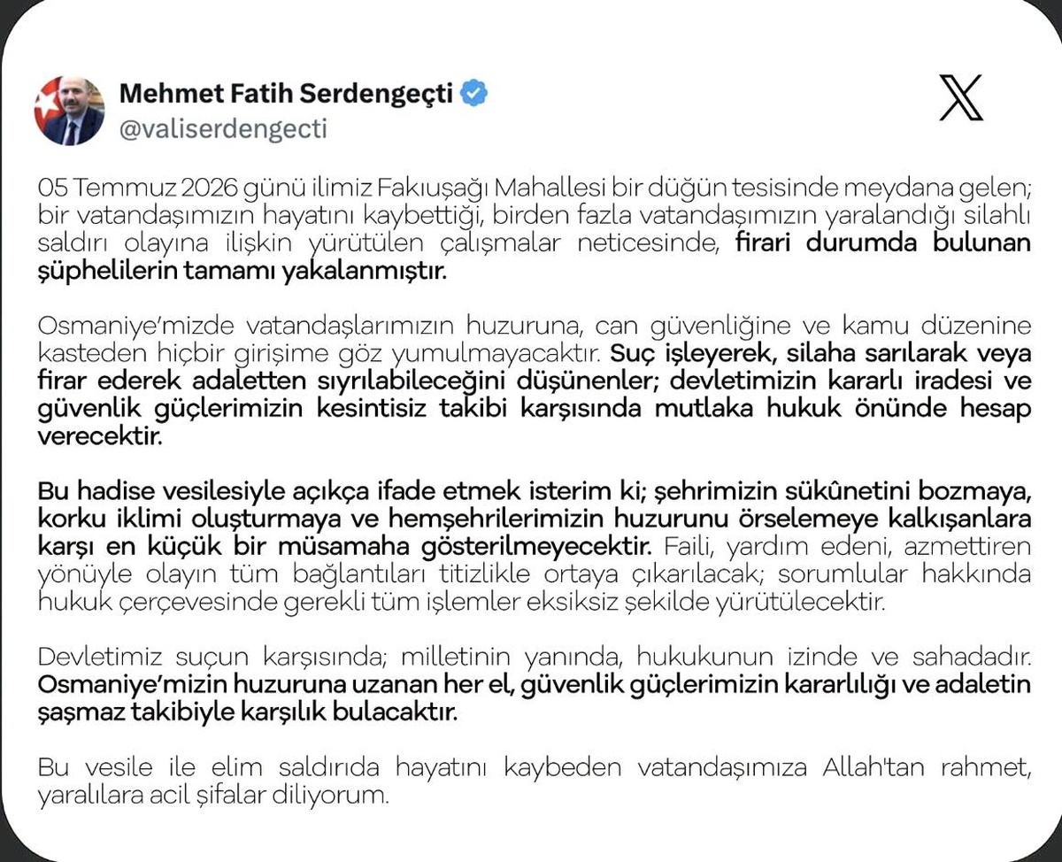 Osmaniye\'de Düğünde Silahlı Kavga: 1 Ölü, 6 Yaralı
