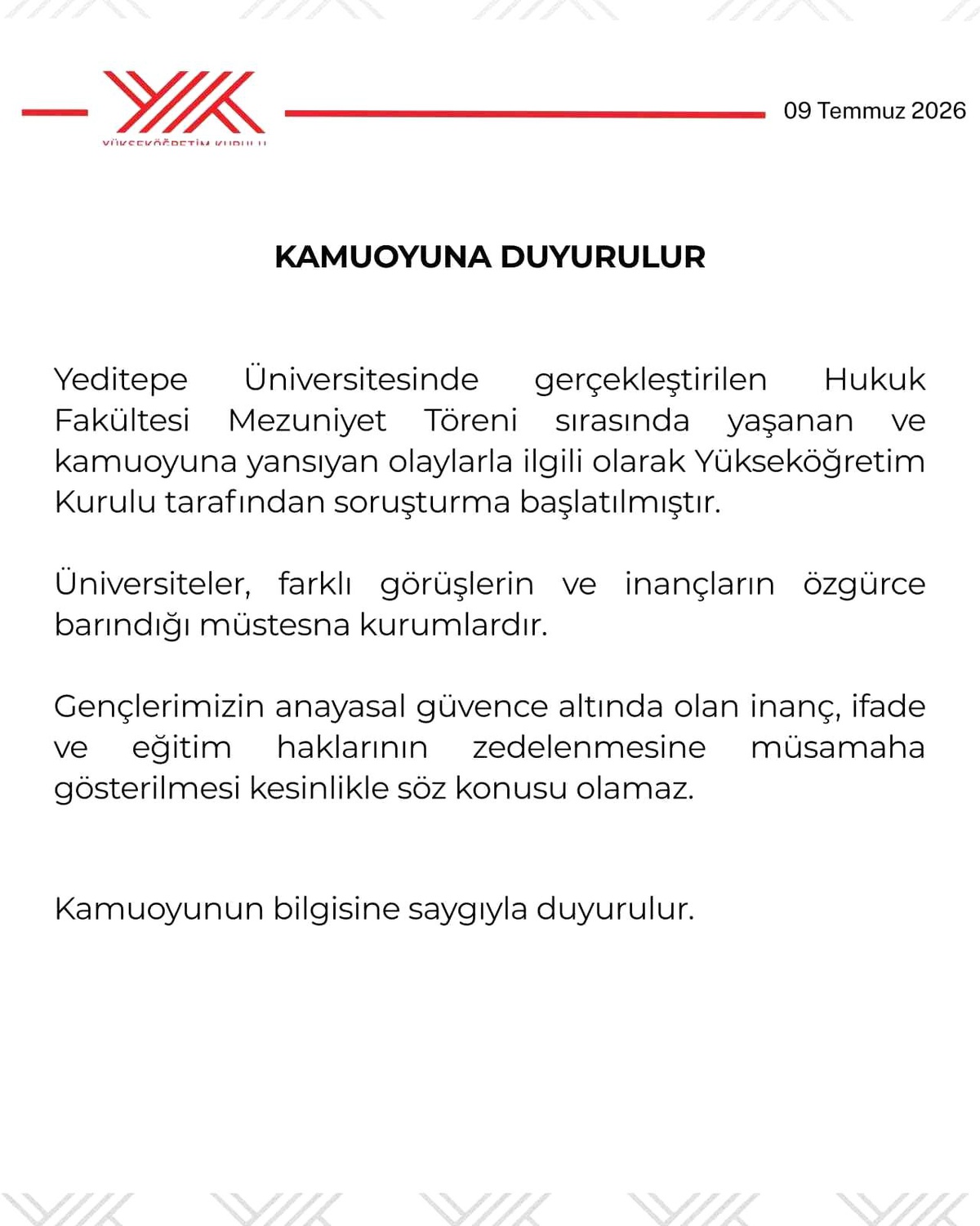 YÖK\'ten Yeditepe Üniversitesi\'ne Soruşturma