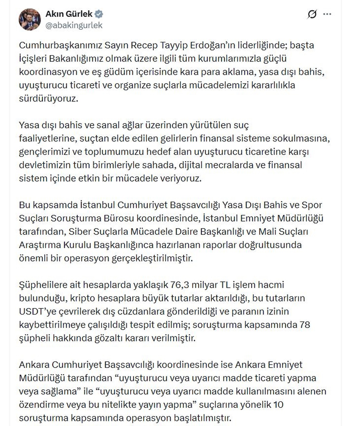Bakan Gürlek: Suçla mücadelemiz kararlılıkla sürecek