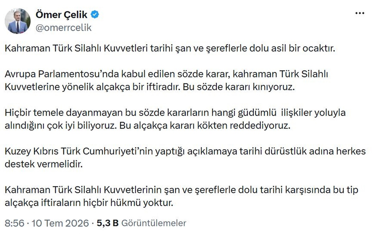 Çelik\'ten Avrupa Parlamentosu\'na Tepki