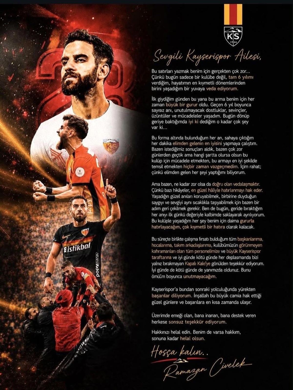 Ramazan Civelek Kayserispor\'a Veda Etti