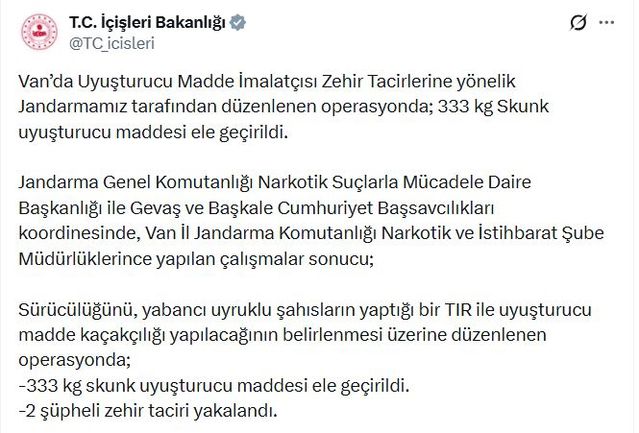 Van’da 333 Kilogram Skunk Ele Geçirildi