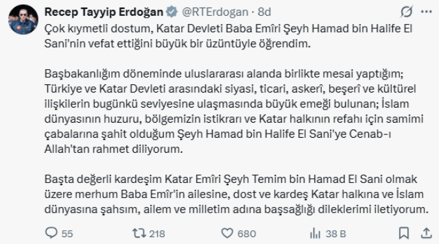 Katar’ın eski Emiri Şeyh Hamad bin Halife Al Sani hayatını kaybetti