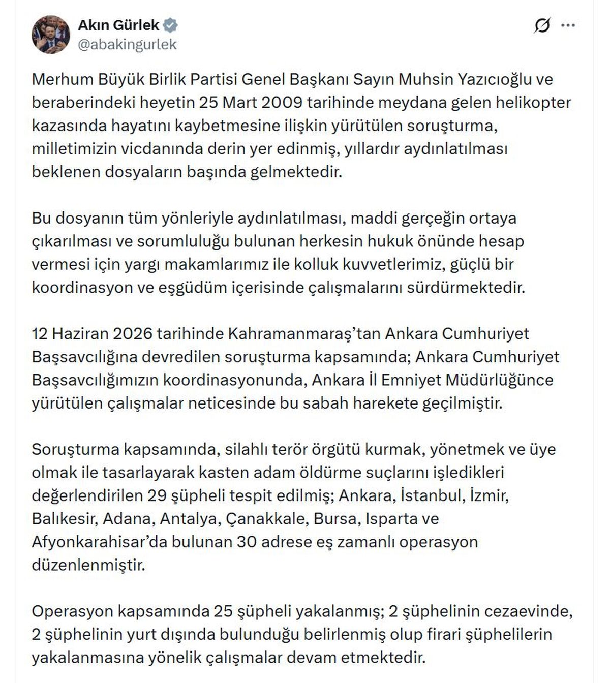 Yazıcıoğlu soruşturmasında 29 şüpheli tespit edildi