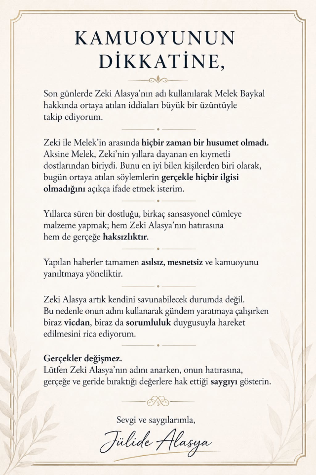 Araları bozuk muydu? Zeki Alasya’nın eşinden Melek Baykal'la ilgili iddiaya yanıt