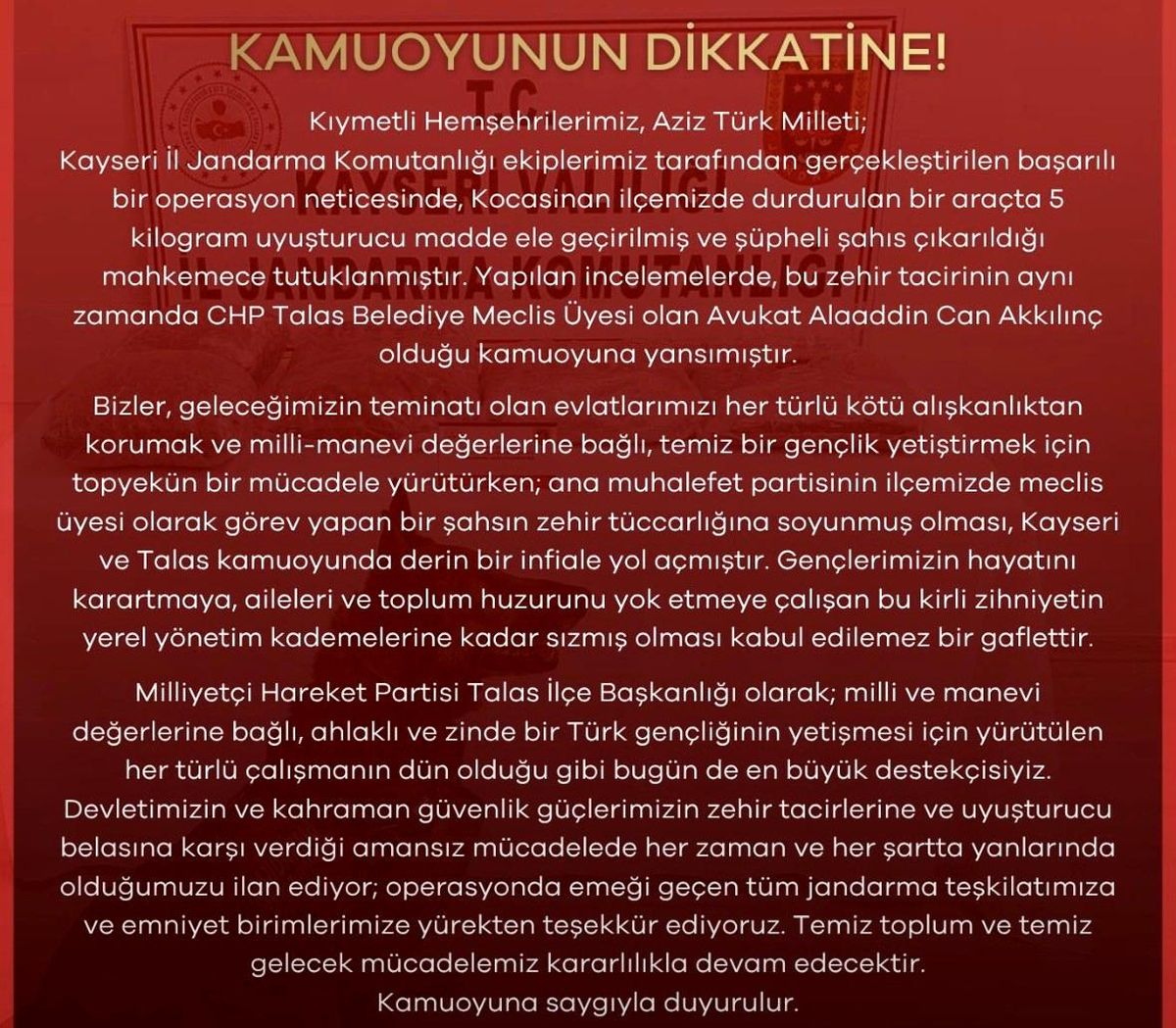 MHP\'den uyuşturucuyla yakalanan CHP\'li meclis üyesine tepki