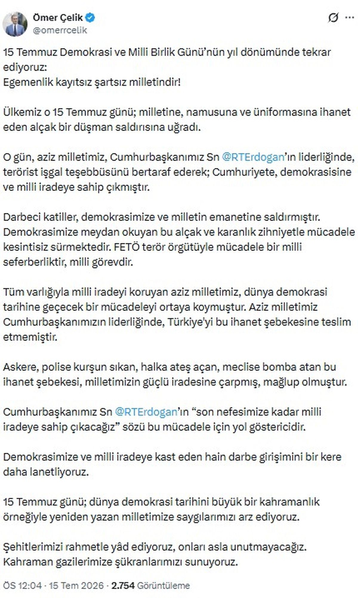 Ömer Çelik: FETÖ ile mücadele milli seferberliktir