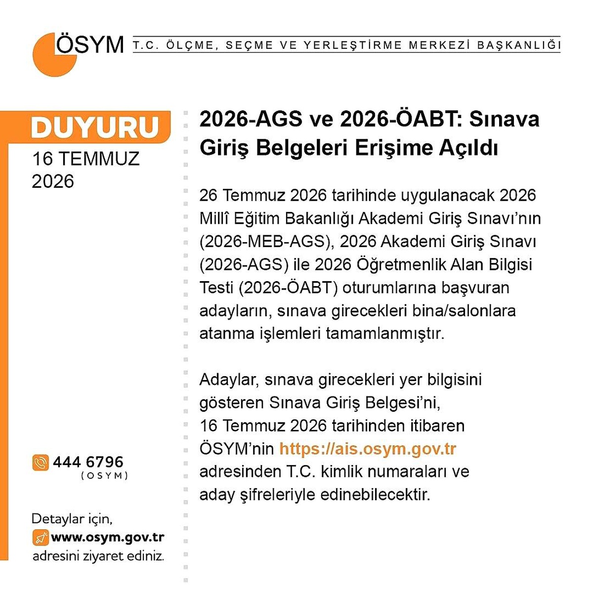 AGS ve ÖABT Giriş Belgeleri Açıklandı