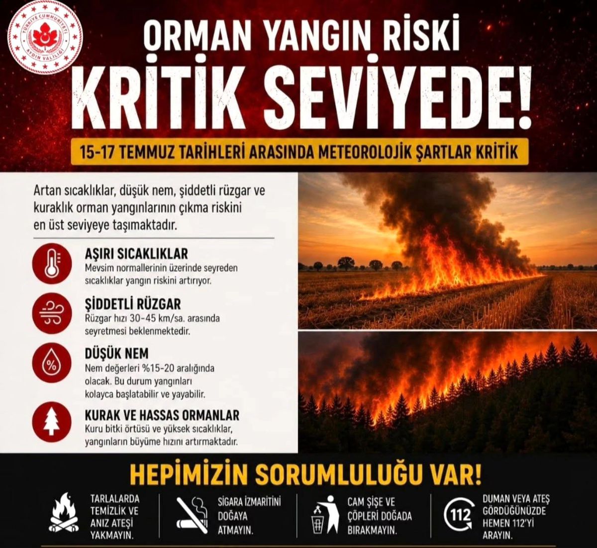 Aydın\'da Orman Yangını Uyarısı